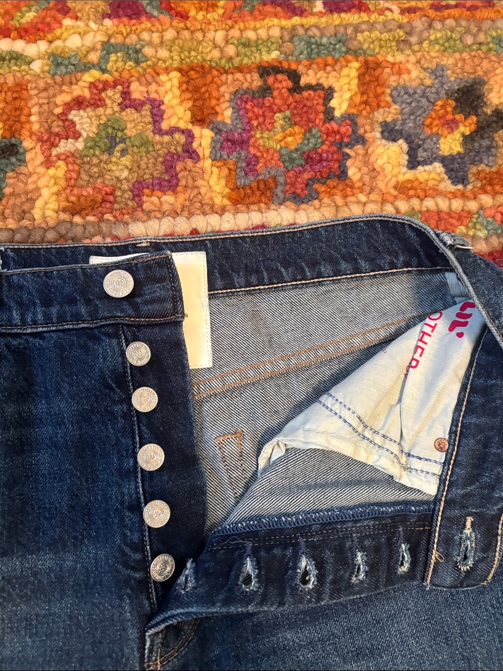 Lil’ MOTHER Cuffed Wide Leg Jeans in Dark Blue - Picture 3 of 8